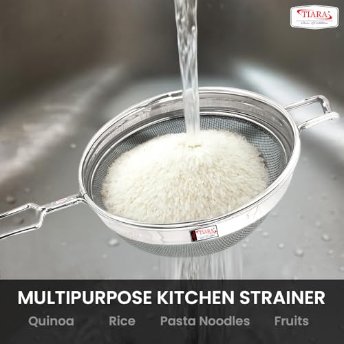 Image of TIARA - MAX Juice Strainer No 6 Diameter 14.5 cm Soup Strainer Steel Liquid Filter Food Grade Mesh, Sieve for Kitchen, channi,Rice Strainer, Fruit Strainer (34L x 14.5W x 7H cm, Silver)
