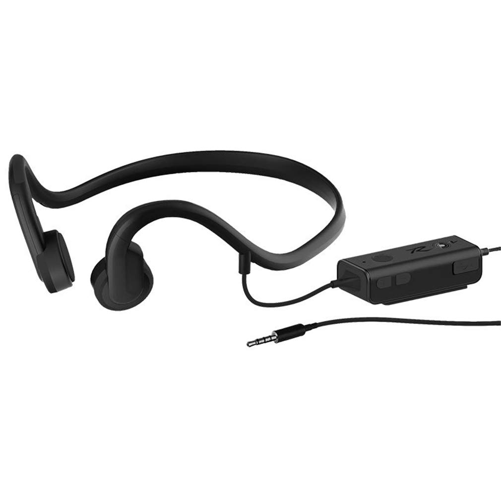 Desav Black Wired Bone Conduction Headphones (3.5Mm), Open Ear Sports Headphone, With Ip8 Waterproof Sweatproof And Noise Reduction Microphone, For Running, Fitness,
