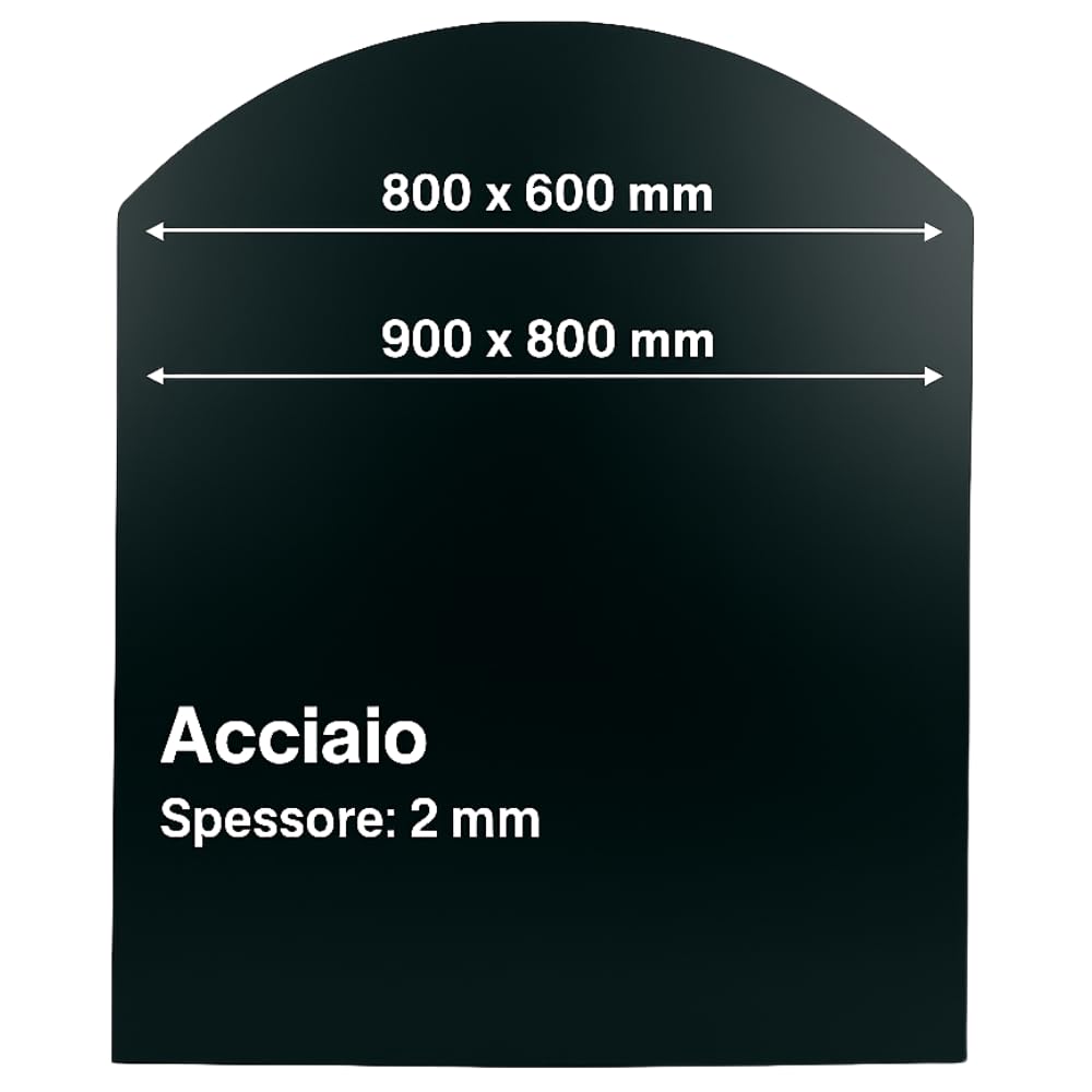 FORTUNATO Pedana Salva-Pavimento in Acciaio, 2 mm, per Stufe a Legna e Pellet, Nera, Disponibile in 70x60, 80x60, 90x80 cm (900 x 800 mm (tonda))