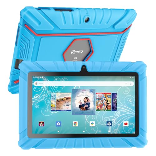 Contixo 7″ Android Kids Tablet 32GB, Includes 50+ Disney Storybooks & Stickers (Value $200), Kid-Proof Case, (2023 Model V8) – Blue