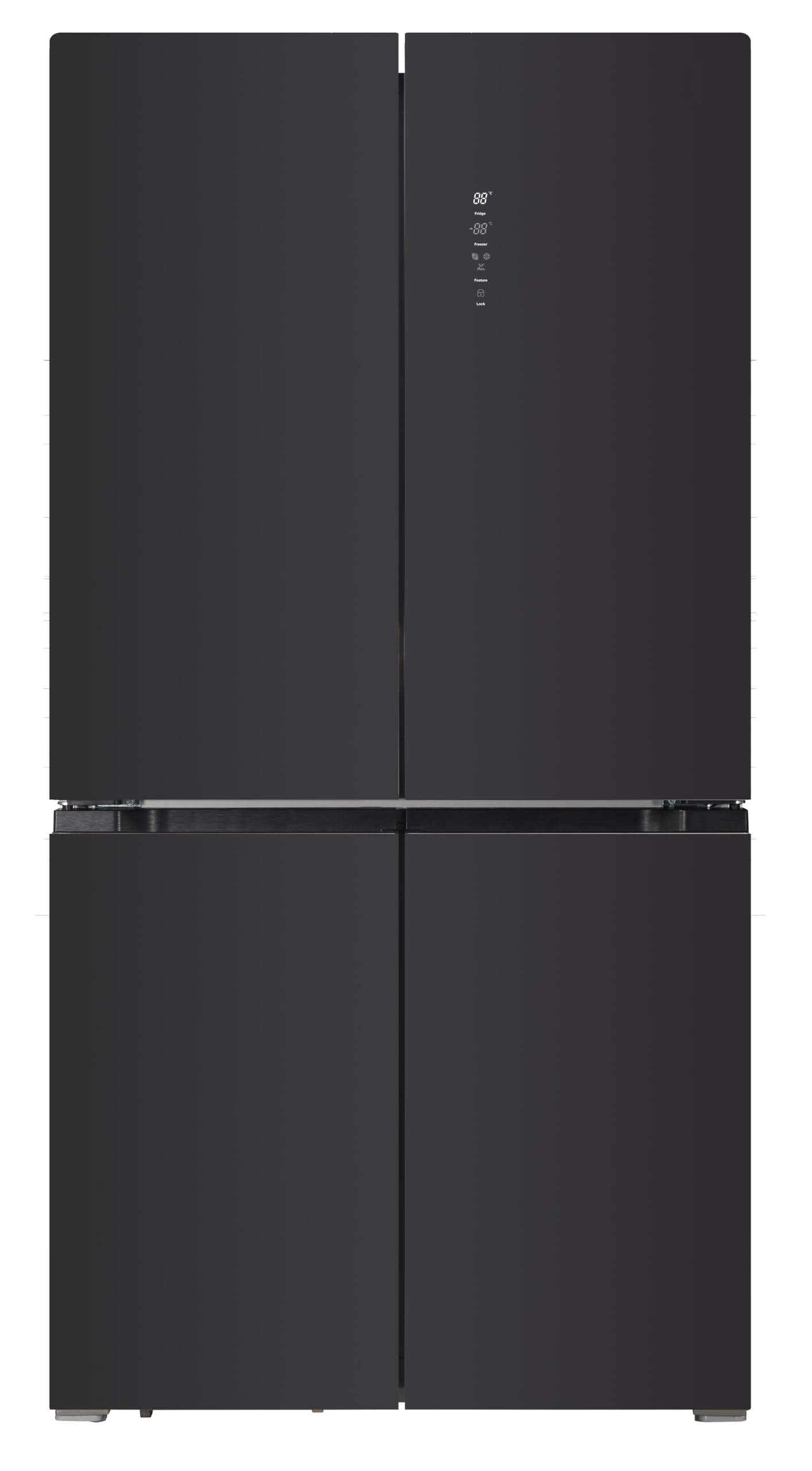 EVVO Frigorífico Americano 4 Puertas, Total No Frost, Compresor Inverter, Capacidad frigorífico 321L y 169L Nevera, Sin Gas Freón, Display Integrado, Modelo: F100 Glass (Acabado Negro)