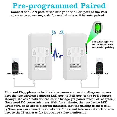 Point To Point Wireless Bridge Outdoor,5.8G Wifi Access Extender Cpe Outdoor Wifi Long Range Internet Repeater Supports Video Surveillance Transmission Up 1.2 Miles With 12Dbi Gain Antenna 2 Pack #TOP2