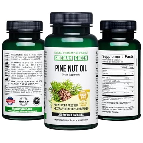 Siberian Green Pine Nut Oil Capsules 200 Softgels Wild Harvested Siberia Altai Cold Pressed Unrefined Cover