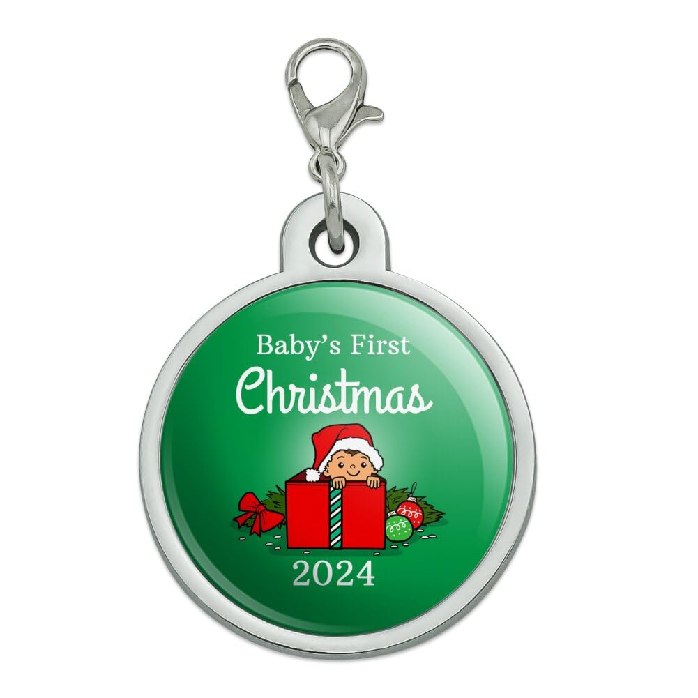Baby's First Christmas 2024 Chrome Plated Metal Pet Dog Cat ID Tag - Large