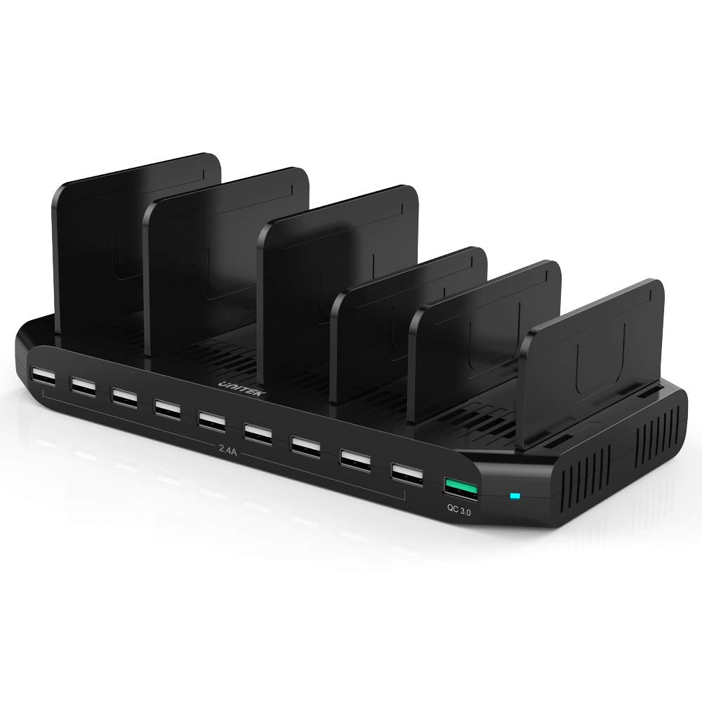 Unitek Estación de carga rápida con carga rápida 3.0, estación de carga multiUSB para múltiples dispositivos, iPhone, iPad, tablet, Kindle-negro (certificado UL)