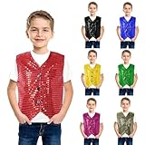 Generisch Weihnachten Party Kinder Karneval KostüM Pailletten Weste äRmellos V-Ausschnitt,Glitzer Weste Jacke Festlich BüHnenauftritt Jazz Street Dance Kleidung TanzkostüM Performance-KostüM