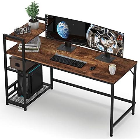 HOMIDEC Computer Desk, Computer Desk with Bookshelf, Study Computer Laptop Table with 4 Tier DIY Storage Shelves Writing Table for Home Office Bedroom,140x60x110cm Cover