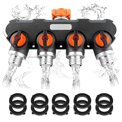 Bearbro Water Splitter 4 Way,Water Faucet Splitter with 4 Valves,3/4" Hose Connector,4 Way Heavy Duty Hose Splitter for Outdoor and Indoor Use (Extra 10 Rubber washers &1 Thread Seal Tape)