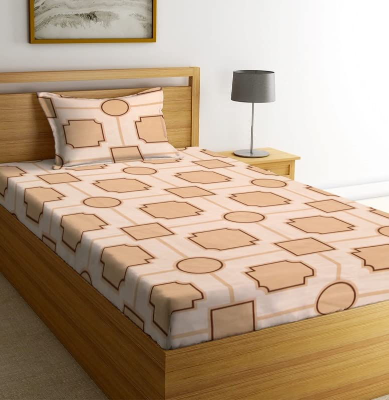 NEW LEAF Premium Glace Cotton 180 TC Flat Single Bedsheets for Summer Breathable | Wrinklefree (Size-60 X 90 Inch) with 1 Pillow Covers (Size-17 X 27 Inches, Beige and Skin Color)