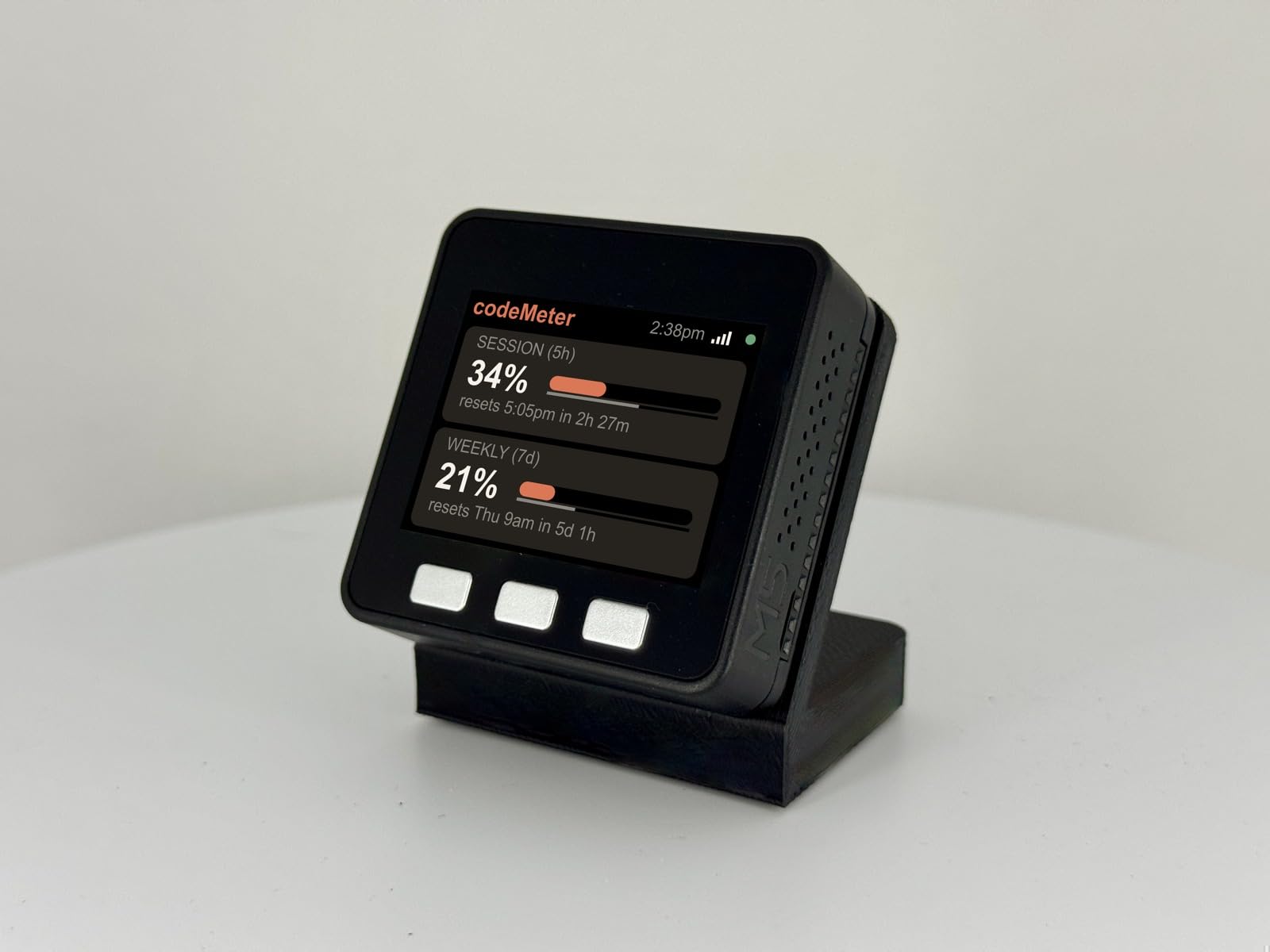 codeMeter Claude Code Usage Monitor, WiFi AI Coding Limit Tracker, 5 Hour and Weekly Usage Display, Anthropic Usage Meter, Developer Desk Gadget, Vibe Coding Gift (Standard Battery Black)
