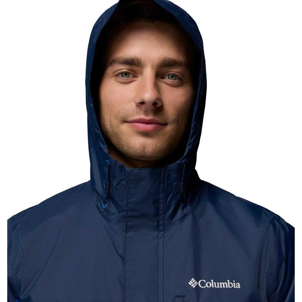 Columbia Męska kurtka Pouring Adventure 3, wodoodporna kurtka przeciwdeszczowa, Collegiate Navy, Mountain Blue, XL