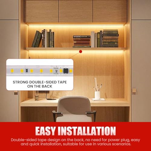 Wisada Anschluss an AC220-240V LED Streifen, 4M 120LEDs/m SMD2835 Flexible Superhell Warmweiß CRI≥90 LED Lichtband, LED Band Lichtschlauch Leiste Kette Selbstklebend mit Stecker für Weihnachten