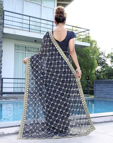 Image of Yashika Women's Georgette Saree with Lace Border | Checkered Geometric Digital Printed Saree for Women