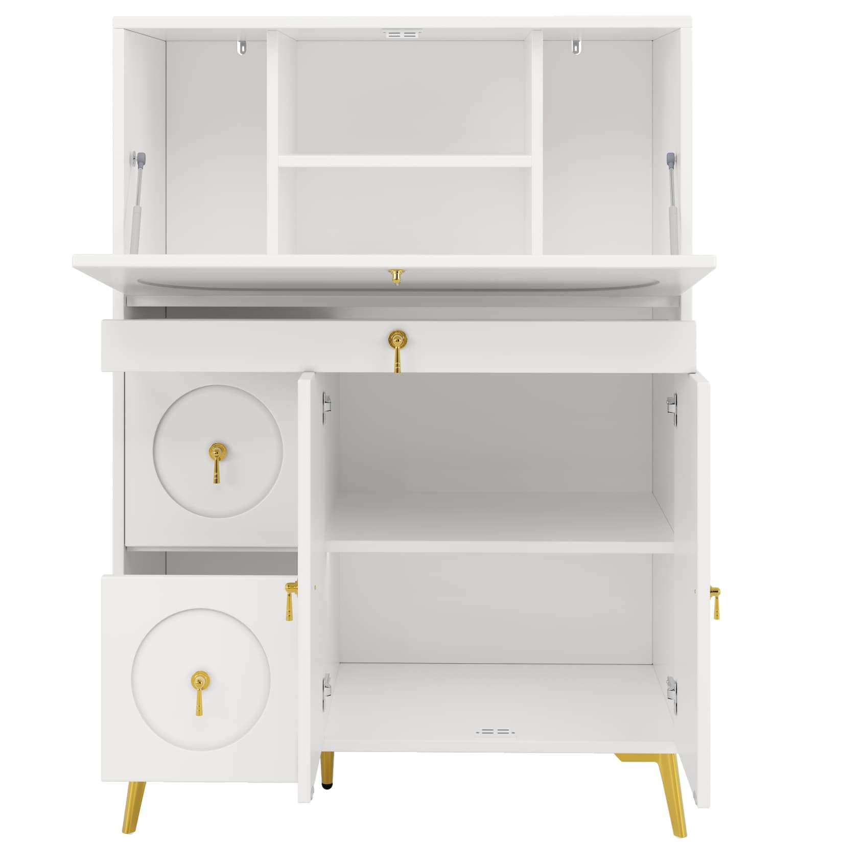 PUGSDRLY Secrétaire Meubles de Bureau,Bureau Pliable avec Rangement,Table de Travail,Meuble de Rangement Blanc (100×50×140cm)