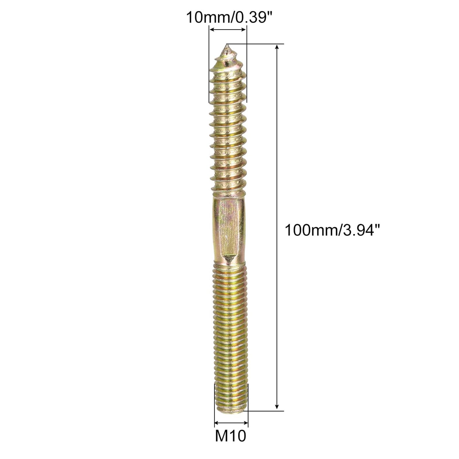 TOP-VIGOR 8Pcs Hanger Bolts, M10x100mm Double Headed Bolts Self Tapping Screw, Double Ended Dowel Screws, Screw Dowels Hanger - Image 2