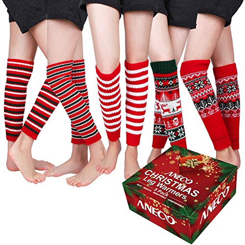 Aneco 5 Pack Christmas Leg Warmers Women's Fashion Winter Knit Crochet Leg Warmers Boot Cuffs Ankle Knee Warmers