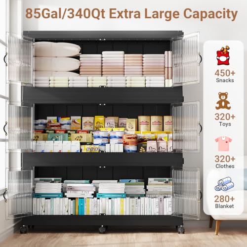 Image of BROVIEW 340Qt Stackable Storage Bins with Lid for Home Dorm, 1Pack Black
