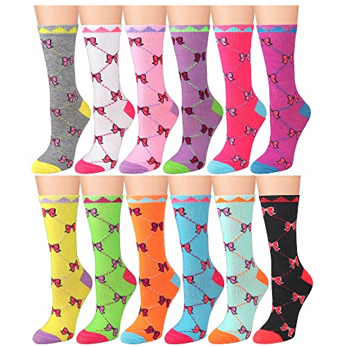 Image of Falari 12 Pairs Women's Cotton Crew Socks Assorted Colors