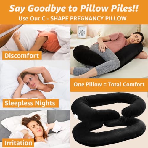 Image of Amazon Basics Full Body Pregnancy Pillow for Maternity, Baby Nursing, Full Body Support -Abdomen,Hip, Spine, Neck& Leg Support Cushion| Perfect Baby Shower Gift |C-Shaped-Washable Cover with Zip-Black