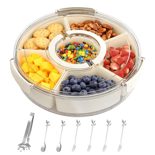 Taimimy Snackbox Rund mit Fächern, Snackteller Rund mit Deckel und...