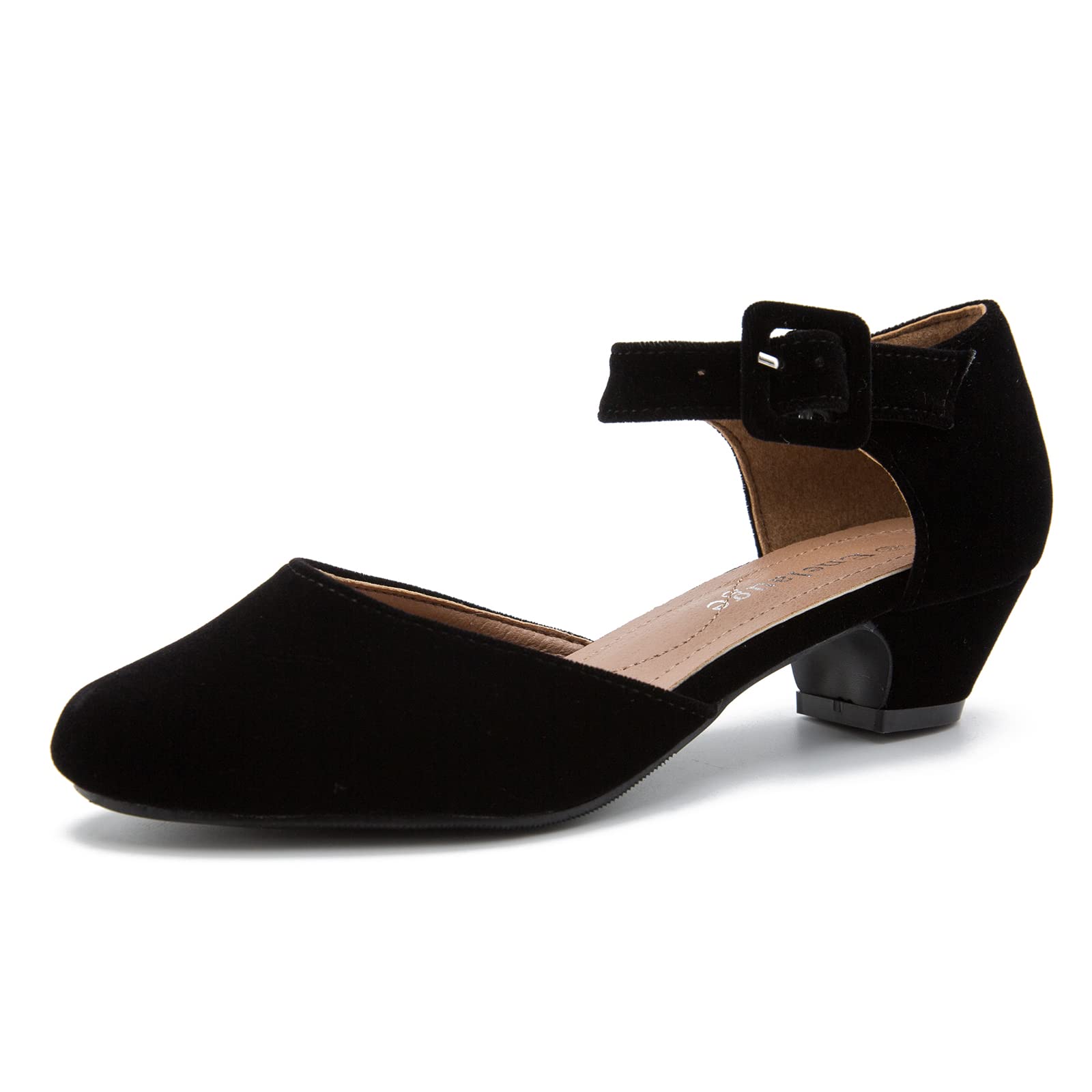 Enelauge Women's Ankle Buckle Strap Low Block Chunky Heels Closed Toe D'Orsay Pumps Dress Work Church Evening Shoes