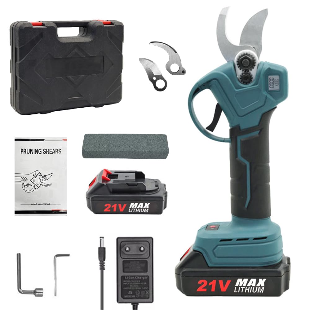 Weytoll Tijeras de podar eléctricas de 21 V, podadora inalámbrica con potente motor sin escobillas, diámetro de corte de 3 cm, batería de 2000 mAh, cortadoras de jardín con estuche de transporte