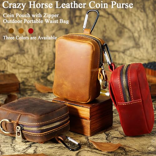 Crazy Horse Leather Coin Purse Retro Zipper Wallet Genuine Leather Coin Pouch for Men Small Leather Change Purse with Key Ring for Travel2