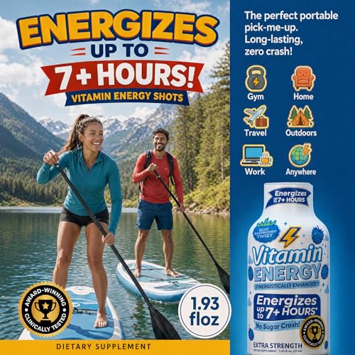 Image of Vitamin Energy Blue Raspberry Twist Extra Strength Energy Shot, 24 Pack - Up to 7 Hrs, 260mg Natural Caffeine, Zero Sugar - Electrolytes + BCAAs, Hydration, B12 B6 Niacin, 1.93 fl oz, Keto Vegan