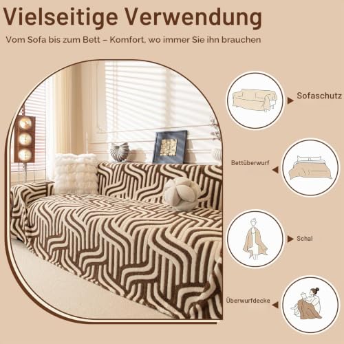 WEYOND Weicher Plüsch Sofa Überzug, 180 x 300 cm, Dunkelbraun – Ansicht 4