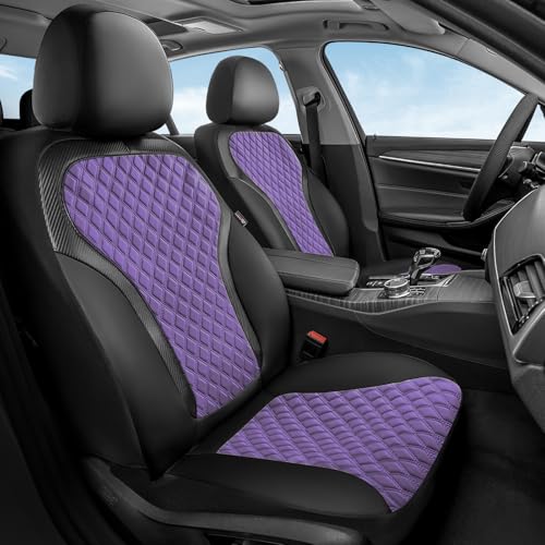 Image of Coverado Front Seat Covers, Luxury Diamond Leather Car Seat Cover with Carbon Fiber Weave, Waterproof Car Seat Cover Driver Seat Cover Spill-Proof Design Universal Fit for Most Cars, BlackPurple