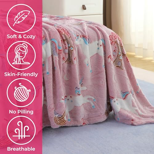 Image of Story@Home Glow in the Dark Blankets for Kids | Summer Comfort Quilt for Kids | Kids Blanket 0-15 Years (200x15 cm) Soft Fleece Blanket |Cozy All-Season Radium Blanket for Boys & Girls-Unicorn