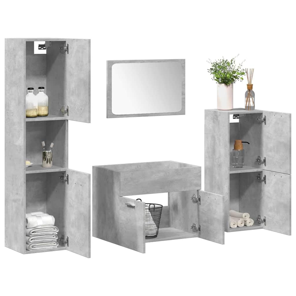 Juego de muebles de baño de 4 piezas: Almacenamiento eficiente de hormigón gris duradero