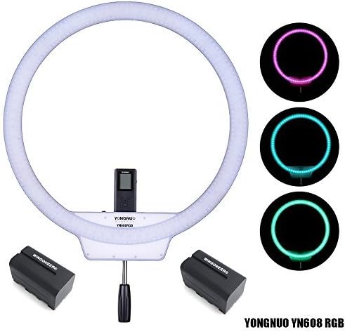 YONGNUO YN608 RGB LED Video Light Photography Video Ring Light Color Temperature 5500K and RGB full color with Remote Controller and 2PCS WINGONEER NP-F770 Battery and Battery Charger