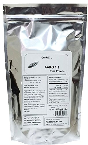 NuSci AAKG (1:1) L-Arginine Alpha Ketoglutarate (1:1) Pure Powder Maximum Strength (500 Grams (1.1 lb))