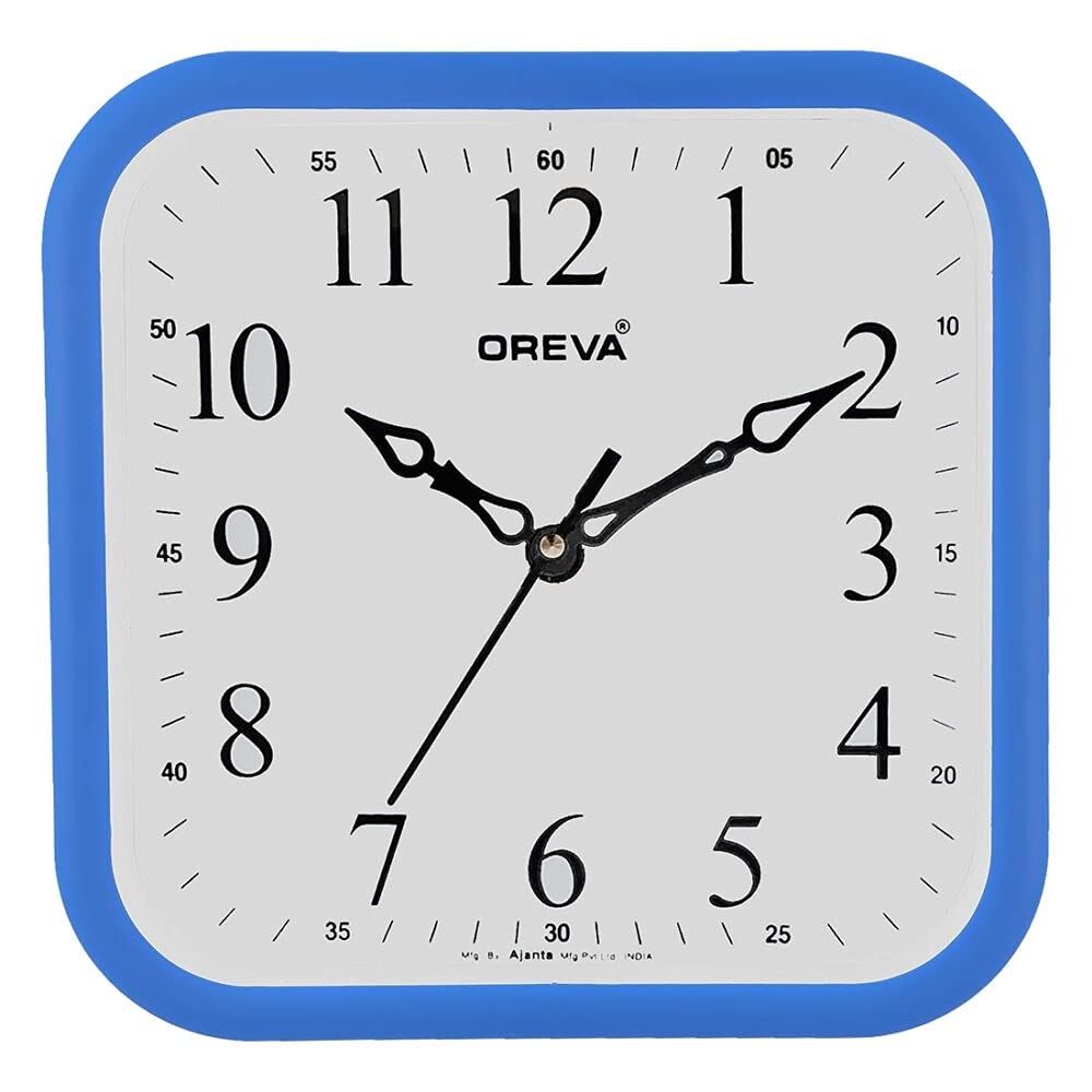 oreva plastic square shape simple small wall clock (19.8 x 4.1 x 19.8 cm, b blue, aq-6677)
