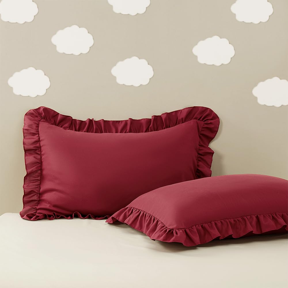 Sewdudely Wine Red Microfiber 14X20 Pillow Cases, Toddler Pillow Cover Envelope Pillowcases, Soft Breathable And Non Shrinking Ruffled Pillow Shams Kawaii Pillow Cases