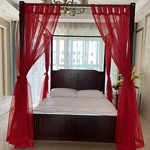 Roter romantischer 4-Eckpfosten Moskitonetz mit luxuriösem Betthimmel, Vorhang, Baldachin, 2-in-1 für Mädchen, Frauen, Erwachsene, Hochzeit, Schlafzimmer, Kinderzimmer, Bettdekoration (rotes