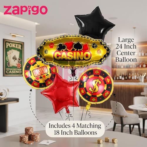 Image of Balloonistics Casino Theme Happy Birthday Balloon Bouquet Pack Of 5