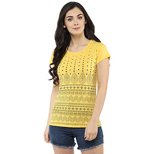 Image of Modeve Women Printed Cotton Blend Half Sleeve Round Neck T-Shirt for Summer