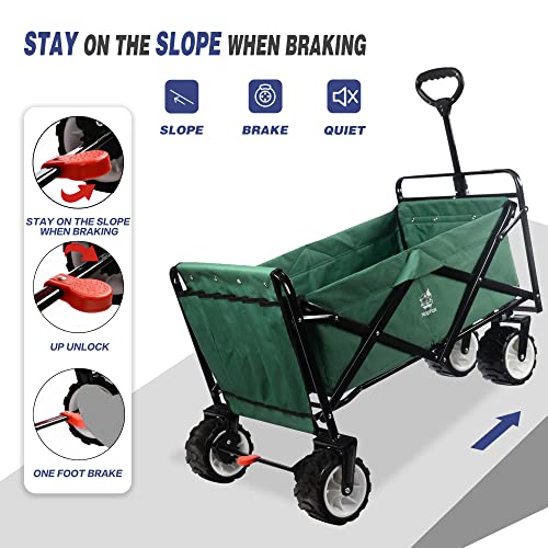 Collapsible Heavy Duty Folding Wagon Cart Utility Wagon All Terrain Beach Wheels Adjustable Handle Large Capacity Rolling Buggies Outdoor Garden Cart For Beach Camping Shopping Sports (Green) #TOP1