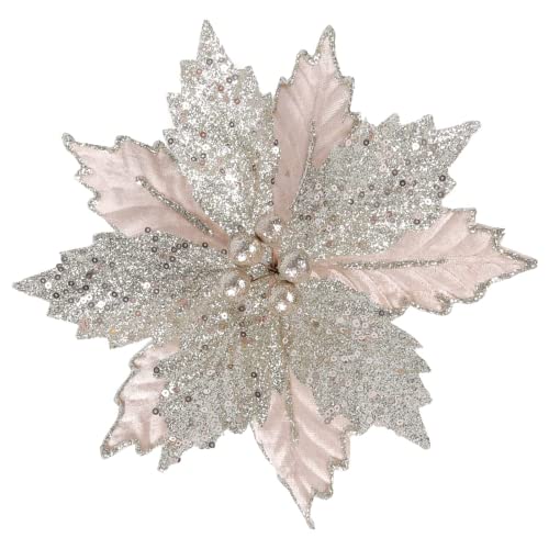 Cranight 6 Stück künstliche Weihnachtssterne mit Glitzer-Beerenstielen, Glitzerblätter für Weihnachten, Hochzeit, Party, Dekorationen, Roségold