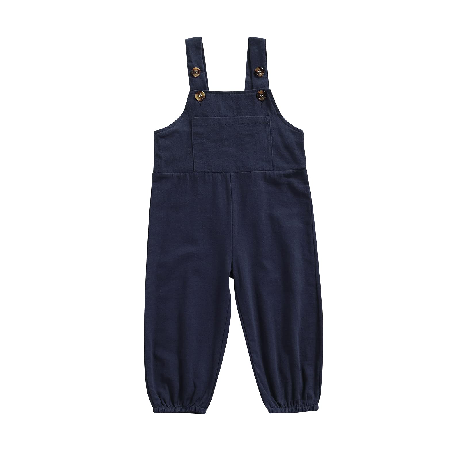 kacubwyy Toddler baby Boys Girls Suspender Trousers Solid Color Button Shoulder Straps Loose Bib Pants Overall (Navy Blue, 2-3T)