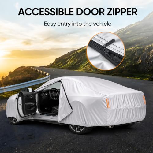 Image of Car Cover Custom Fit for Ford Mustang 1994-2026, Outdoor Waterproof All Weather Heavy Duty Full Exterior GT Cover for Sun Rain Snow UV Dust Protection with Door Zipper,Silver