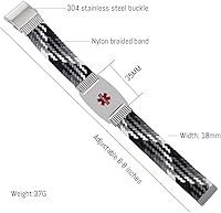 Vista 3 de Pulsera de alerta médica personalizada de nailon trenzado elástico para identificación médica de emergencia, grabado personalizado, pulsera