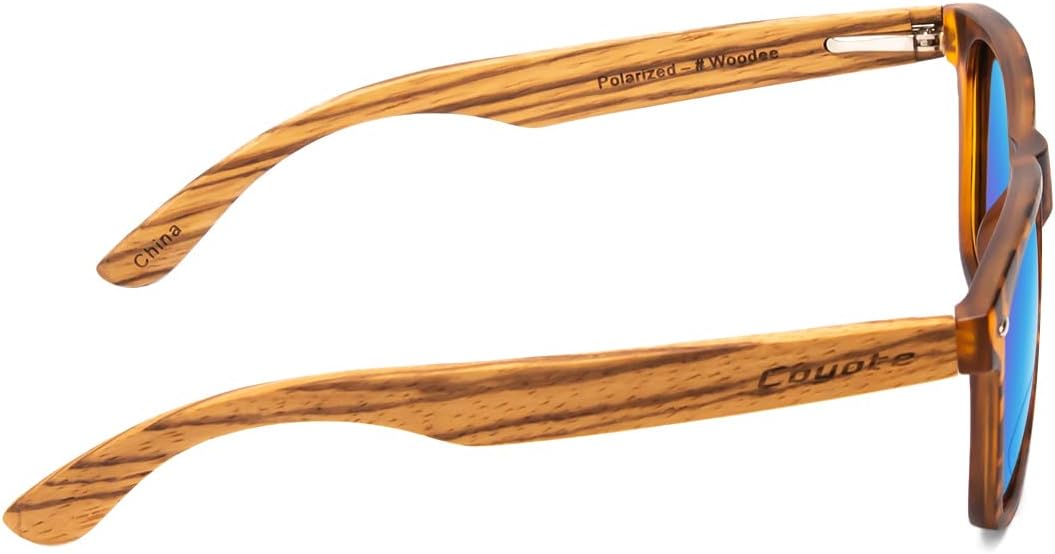 Coyote Eyewear Woodie Polarized Sunglasses | Natural Wood Temples | Unisex Design | Included Storage Bag