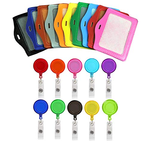UCLEVER 10 Piezas Carrete Retráctil de Insignia con Fundas de Soporte de Tarjeta ID para Tarjetas y Llaves Cover
