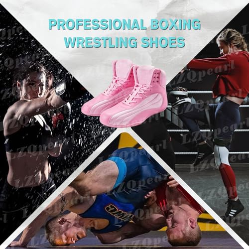 Unisex Boxing Boots, Men's Women's Fashion Adults Professional Wrestling Footwear, Kids Children Adults Boxers Trainers Fight Shoes for Training MMA Muay Thai Martial Arts (Pink,39)