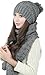 Womens Winter Knitted Scarf and Hat Set Thicken Skullcaps (Grey)