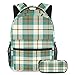 Mochila escolar con estuche de lápices Mochila ajustable de gran capacidad para la escuela, a cuadros escoceses verdes, Multicolor