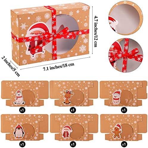 Elcoho 6 Pack Christmas Cookie Boxes Bakery Candy Treat Boxes with Clear Window Holiday Xmas Gift Bags, 6 Style Paper Gift Boxes for Party Supplies